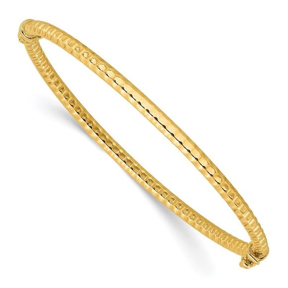 14k Yellow Gold Polished & Textured Hinged Bangle Bracelet